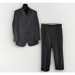 VTG Oscar de la Renta Wool 2-Pc Gray Suit 3 Button 46L Jacket Blazer 36x30 Pant